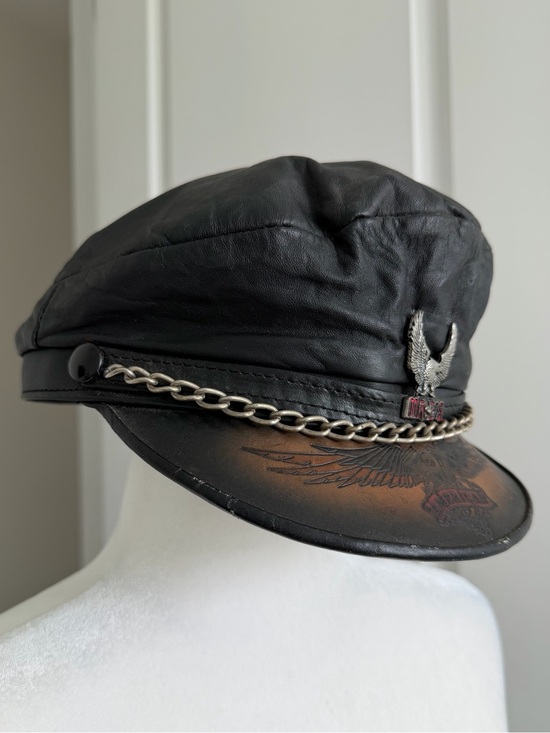 Vintage 90s Leather Biker Captain Hat USA Eagle Chain Moto Rocker Y2K Americana main image 10
